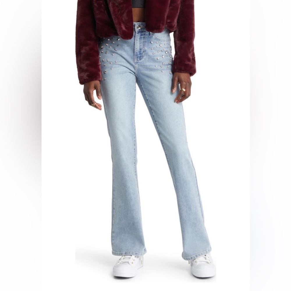 BP. Sparkle Mid Rise Flare Jeans (Vintage Light Jewels). Size 26.